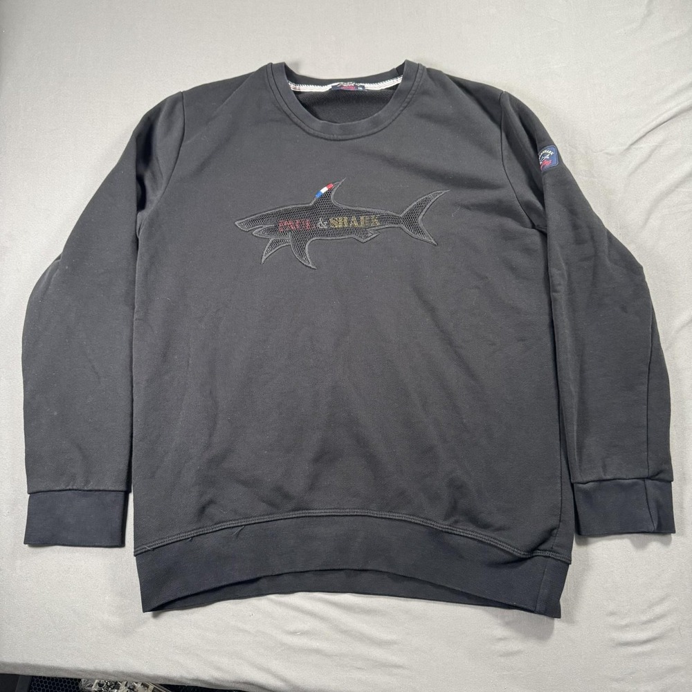 Paul & Shark Yachting‎ Sweatshirt Mens XXL Black Crewneck Shark Logo Pullover